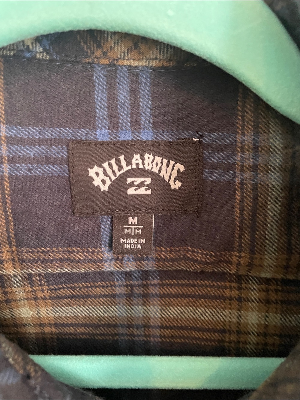 Billabong Boy’s Navy and Brown Plaid Button-Down Shirt - Picture 2 of 3